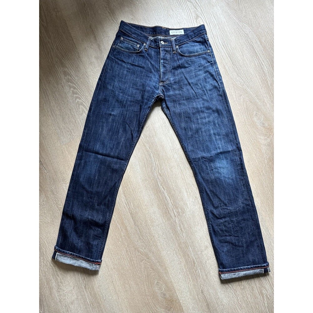 Gustin Indigo Selvedge Denim Straight Blue Jeans Button Fly 5-pocket Men's 33